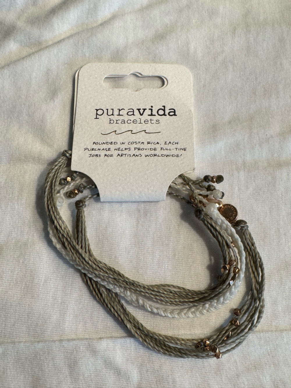 Pura Vida Neutral Multi-Strand Bracelet Set - Gray & White with Gold Accents